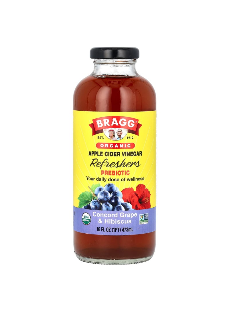 Organic Apple Cider Vinegar Refreshers, Prebiotic, Concord Grape & Hibiscus, 16 fl oz (473 ml)